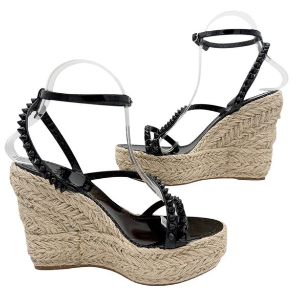Christian Louboutin Mafaldina Espadrille Wedge Sandals Size 39 US 9 Black Spike - Picture 9 of 15